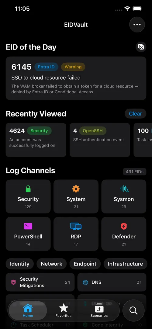 The EIDVault home screen, showing the main landing view of the app.