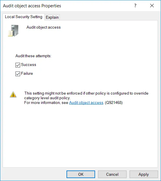 Audit Object Access properties dialog