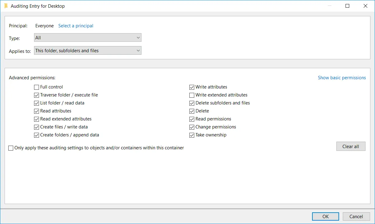 Choosing audit permissions