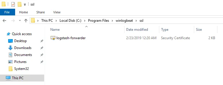 logstash-forwarder.crt placed in the new /ssl folder under the winlogbeat directory