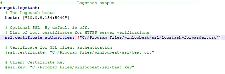 SSL configuration block added to winlogbeat.yml