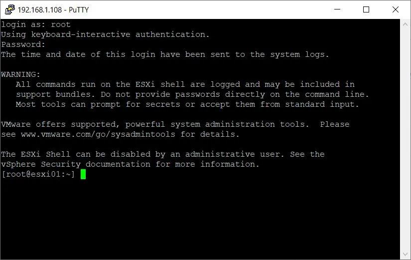 ESXi Shell Login