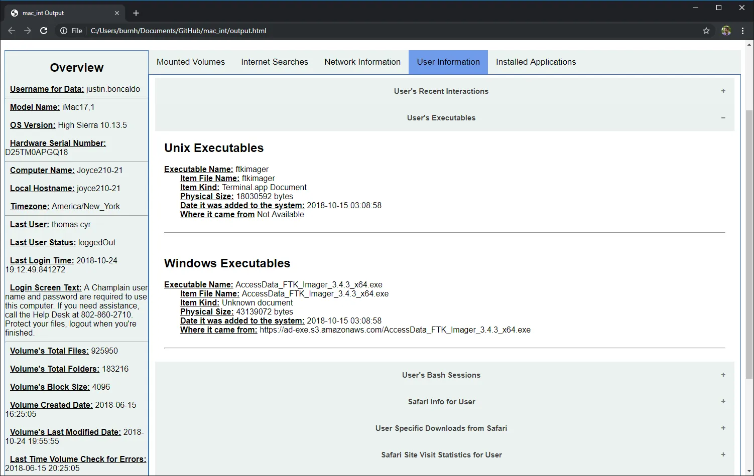 User Specific Applications output