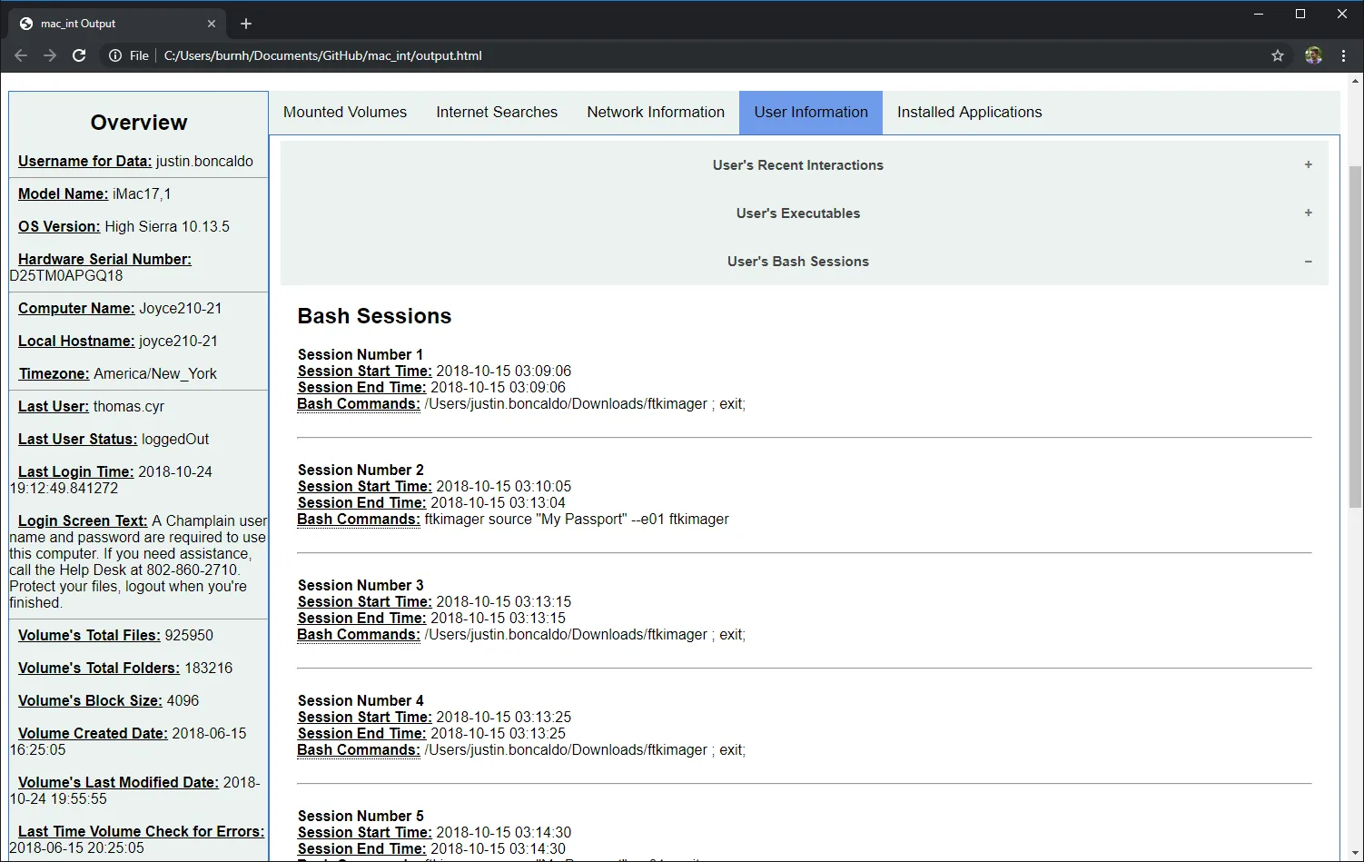 User Specific Bash Sessions output